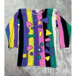 Vintage Bonnie and Bill by Holly Sweater Womens M Multicolor Striped‎ Patchwork